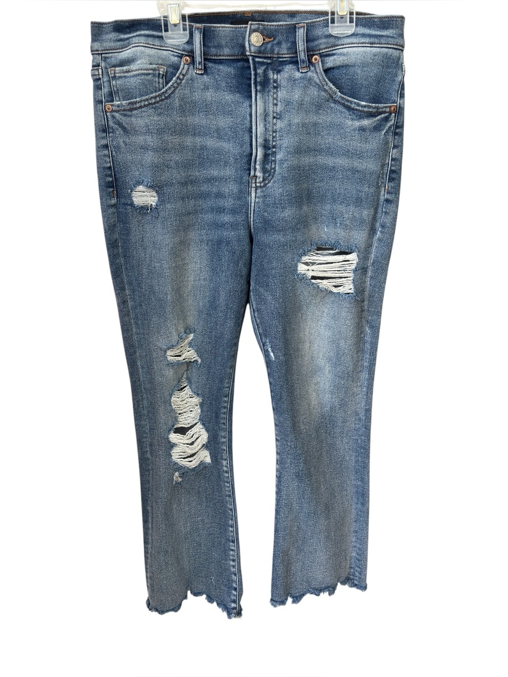 Express Cropped Flare High Rise Jeans Womens 12R Distressed Denim Mom Jeans Y2K